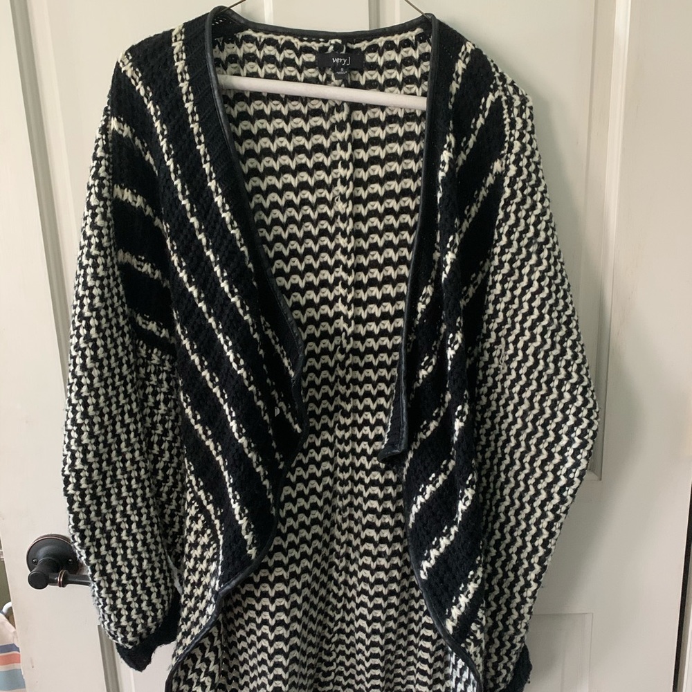 Very J Faux Leather Trim Cardigan